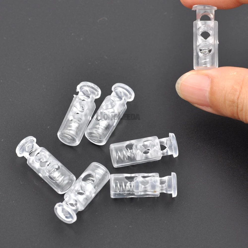 

50pcs/lot transparent plastic round ball cord lock end toggles spring clip stoppers 4mm shoelace bungee shock cord HLD/K-334