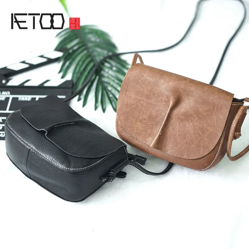 

BJYL The new first layer of leather handbags shoulder bag saddle diagonal package leather college style art Fan Xiaoqing small