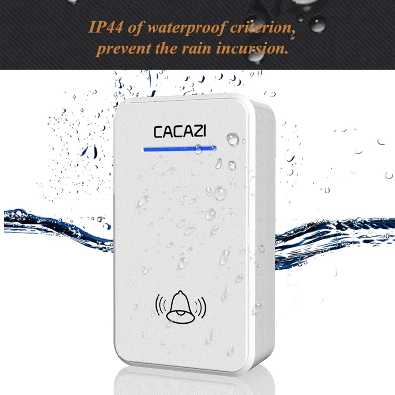 CACAZI 2 водонепроницаемые кнопки+ 2 приемника AC 100-220V беспроводной дверной звонок EU US UK штекер дверное кольцо 48 мелодии 6 громкости дверной Звонок