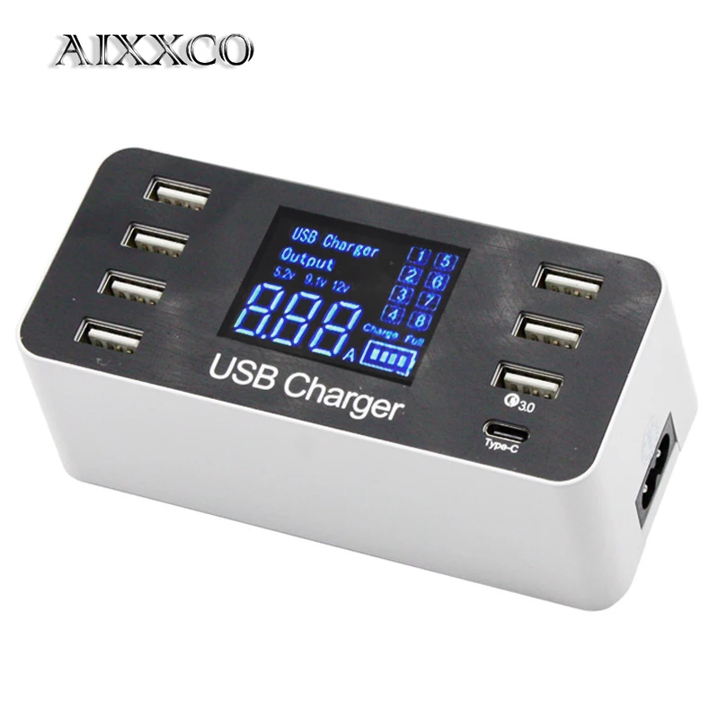 Kopen AIXXCO 8A LED Display met Type C USB Charger voor iPhone X 8 iPad desktop wall Charger voor Samsung xiaomi Mobiele Telefoon Oplader