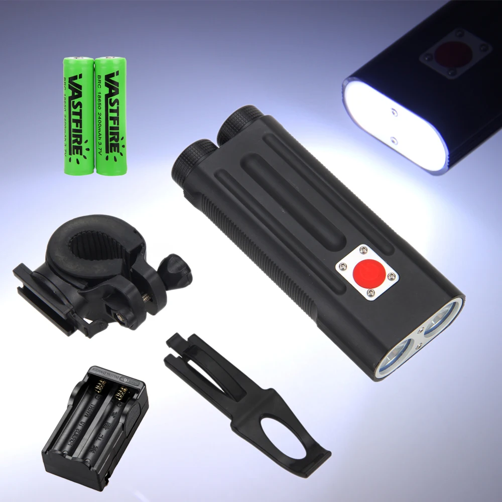 Excellent Aluminum 2x XM-L T6 LED Light Front Bike Headlight 7 ModesCycling Lamps+2x Rechargeable 3.7v 18650 2400mah Battery+Charger 3