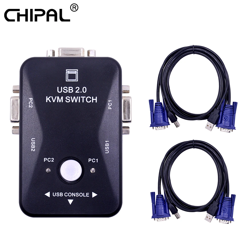 CHIPAL KVM Switcher 2 Port USB 2.0 1920*1440 VGA SVGA
