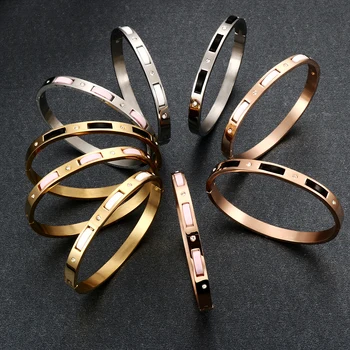 

JOVO 9 Styles Classic 316L Stainless Steel Bracelets Bangles for Women Vintage CZ Steel Open Cuff Bangles Female Party Jewelry