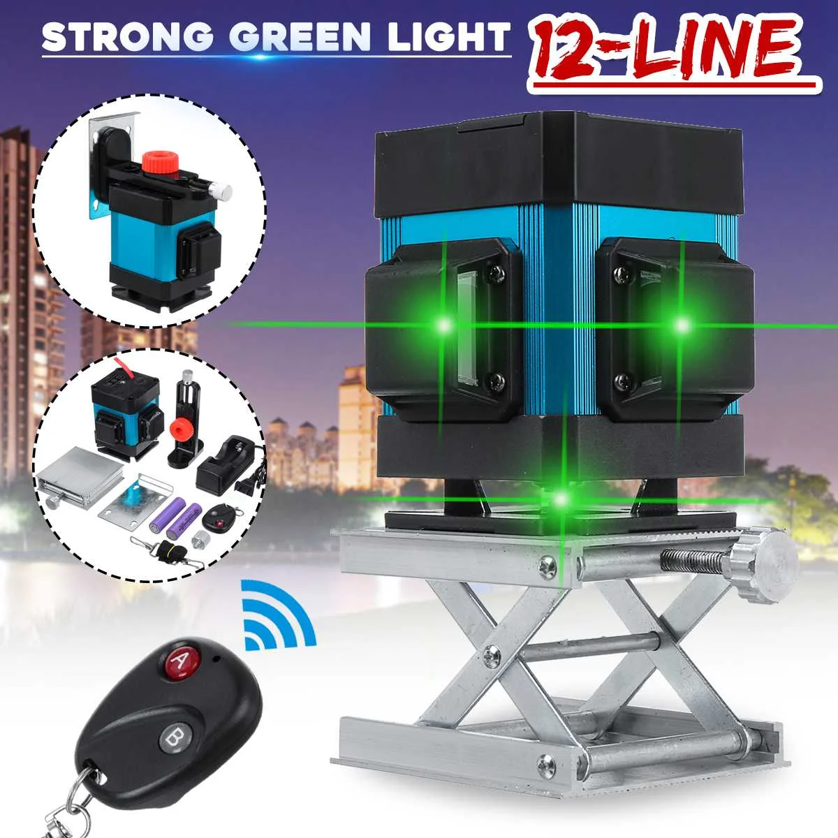 

Becornce Remote Control 12 Line 3D Horizontal and Vertical Self Leveling Laser Level Measure Tool Wall Attach Frame Lift Bracket