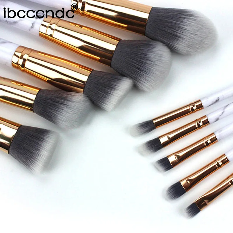 10 pcs/set Marble Patten Makeup Brush for Cosmetic Powder Foundation Eyeshadow Blush Lip Cosmetic Make up Brushes Set