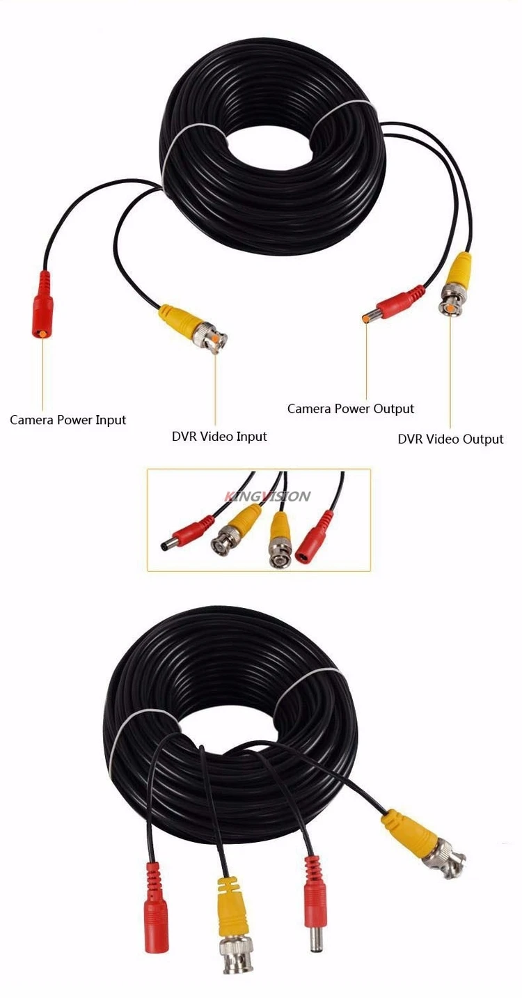 Good Quality 15M WIRE Video Power Cables Camera extend Wires for CCTV DVR Surveillance System with BNC DC Connectors Extension