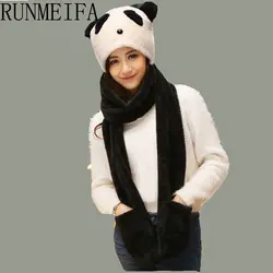 RUNMEIF 1 шт. новый зимний топ, прекрасный мультфильм панда Рисунок Hat Теплый животных Кепки шапка с шарфом перчатки