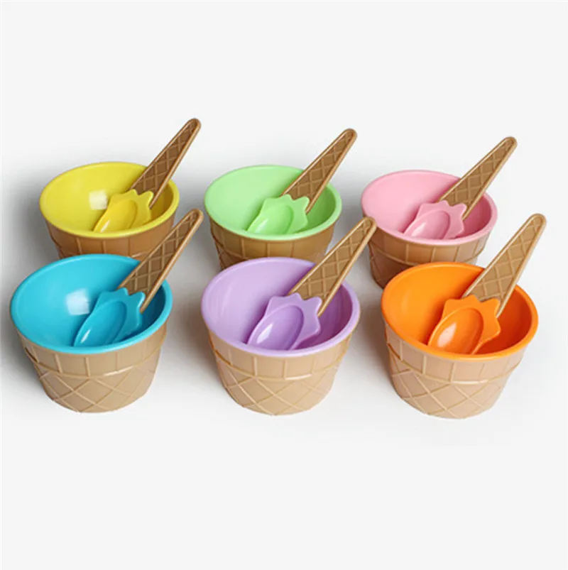 1PC kids ice cream bowls ice cream cup Couples bowl gifts Dessert container holder with spoon Best children gift supply on sale