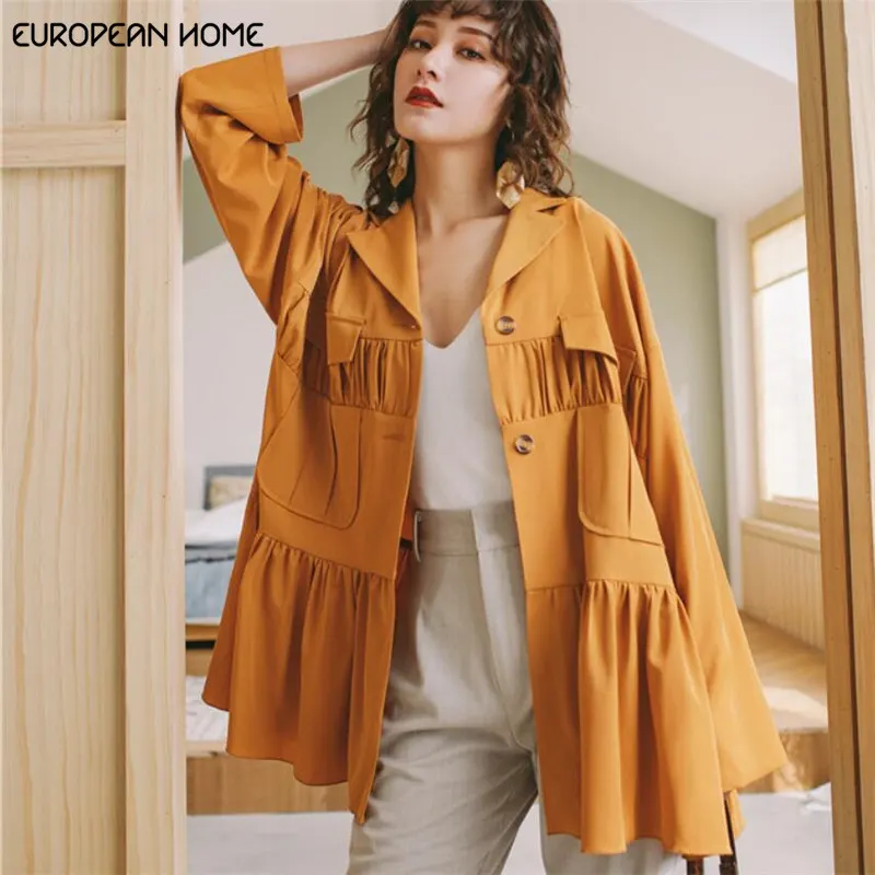 

Original 2019 Spring Coat Women Plus size clothes Korean Loose Single Breasted Solid color Autumn Women jackets