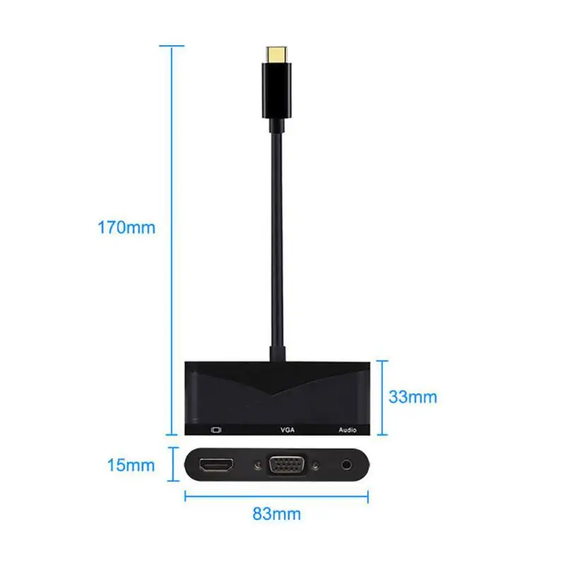 USB C Тип C к HDMI VGA 3,5 мм аудио адаптер 4 в 1 USB 2,0 USB-C конвертер кабель для ноутбука Macbook для смартфонов