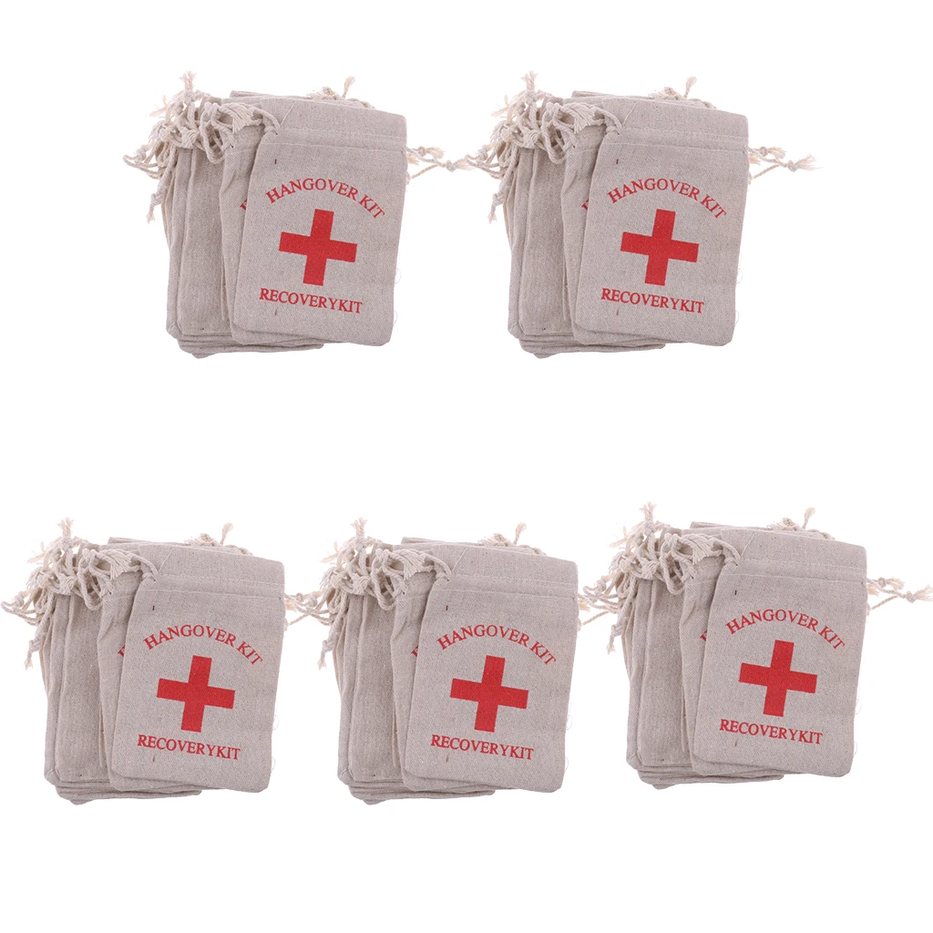 Pack of 50 Hen Party Muslin Cotton Hangover Kit Bags Wedding Hen Party Gift Favor