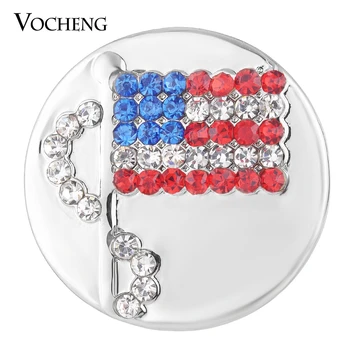 

10PCS/Lot Wholesale Vocheng Ginger Snap Jewelry Waving Flag USA 18mm Sugar Snaps Button with Crystal Vn-1743*10