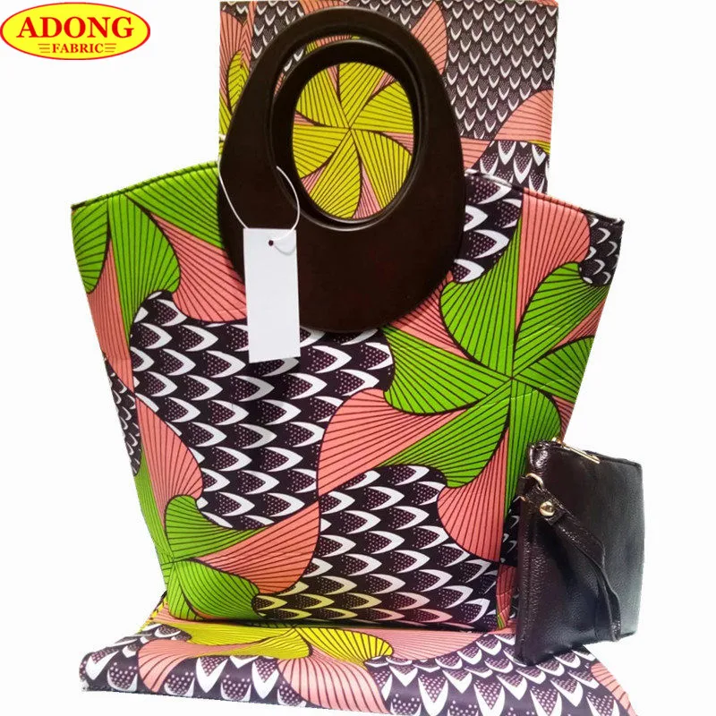 

High quality african woman's wax bag set,popular wax handbag with 6 yards african wax prints fabric 3 pieces/set for party