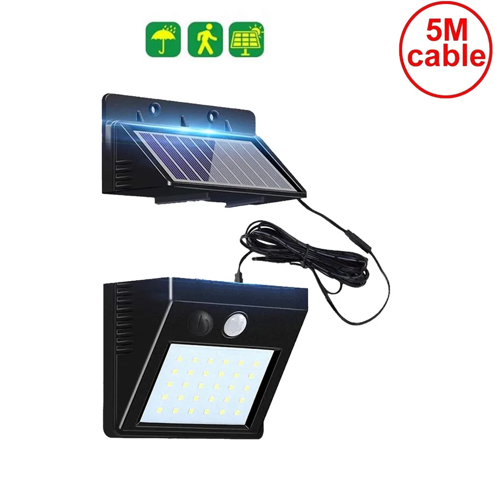 30 LED garden Solar Light Motion wall+lamps Security garage yard indoor home street deck fence solar lamps split panel 5M cable