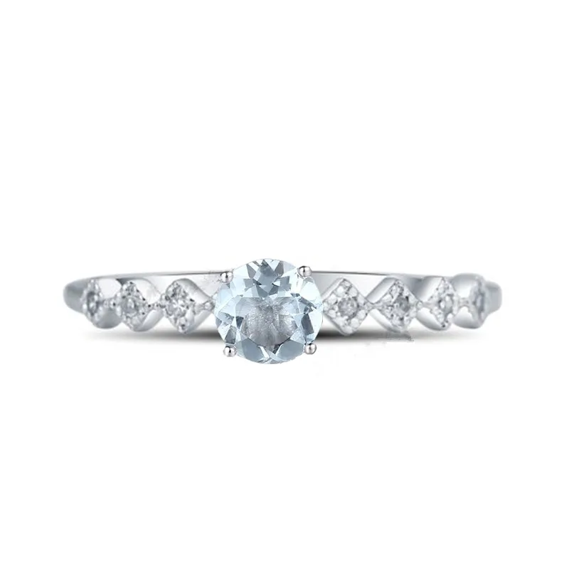 

Lightest Blue Aquamarine Natural Diamonds Engagement Ring Solid 14k White Gold Wedding Women Fine Jewelry