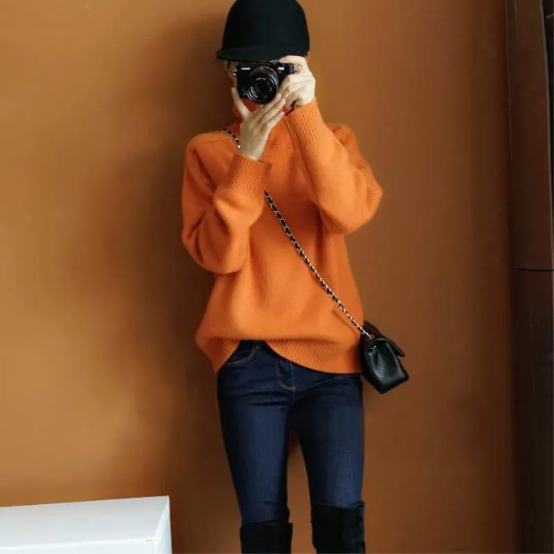 LHZSYY Winter New high-collar Cashmere Sweater high quality fashion loose Women's Sweaters solid color soft pullover thick  