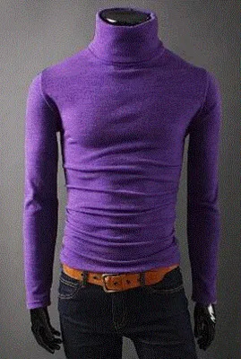 Прямая Брендовые мужские Свитера повседневные мужские водолазки мужские однотонные трикотажные облегающие Модные топы одежда свитер плюс размер - Цвет: Фиолетовый
