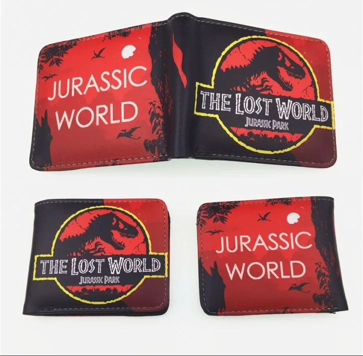 New Design Cartoon Jurassic world Double fold font b wallet b font PU Short font b