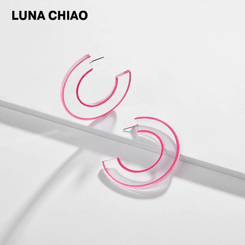 

LUNA CHIAO Fashion Jewelry Bijoux Extra Big Transparent Clear Acrylic Hoop Earrings with Colored Painting Large Earring Hoops