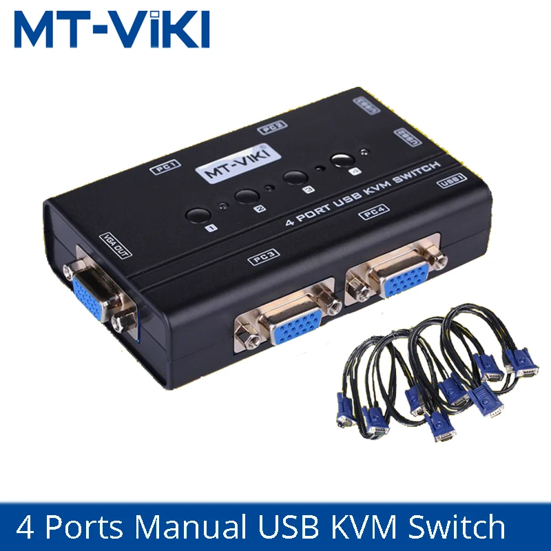 MT-VIKI 4 port USB KVM switch usb manual 4 input 1 output VGA computer sharing mouse and keyboard display with cable MT-460KL