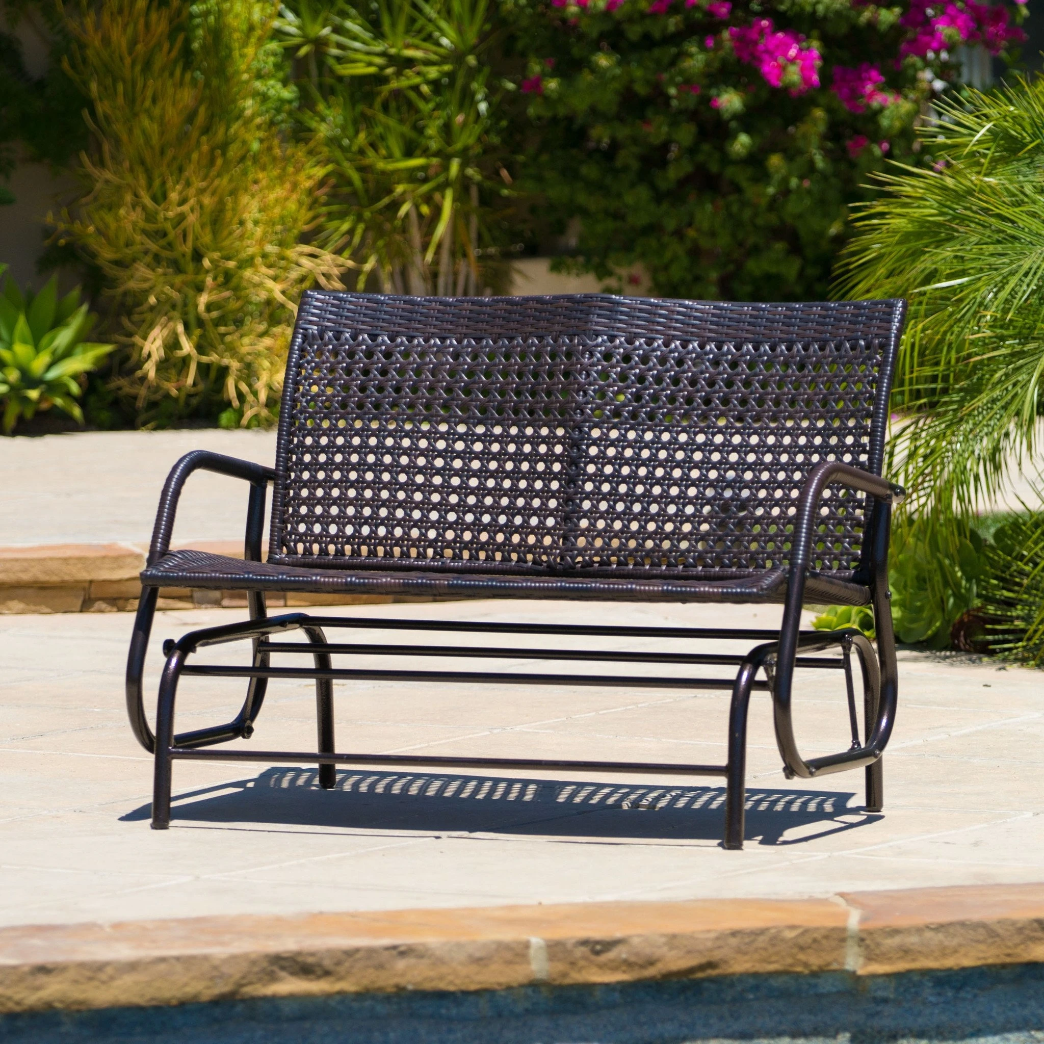 Burbank Outdoor Brown Wicker Glider Bench