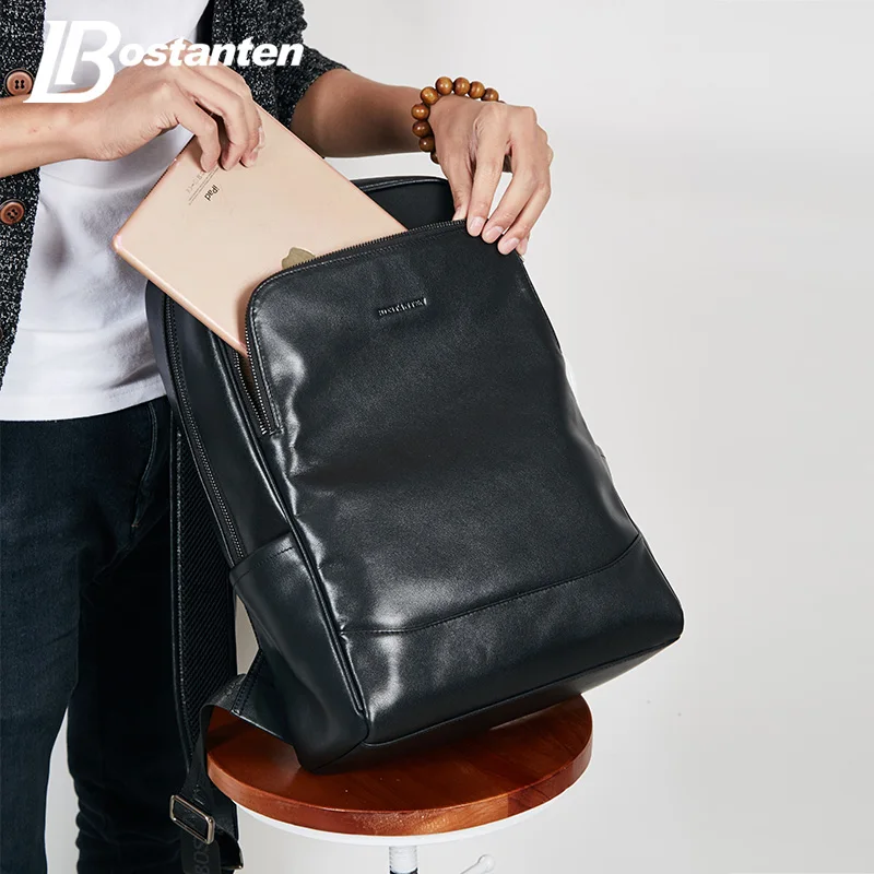 Кожаный мужской рюкзак BOSTANTEN, большие дорожные рюкзаки, школьный бизнес рюкзак 13 14 15 дюймов, рюкзак для ноутбука, сумка для компьютера с защитой от кражи