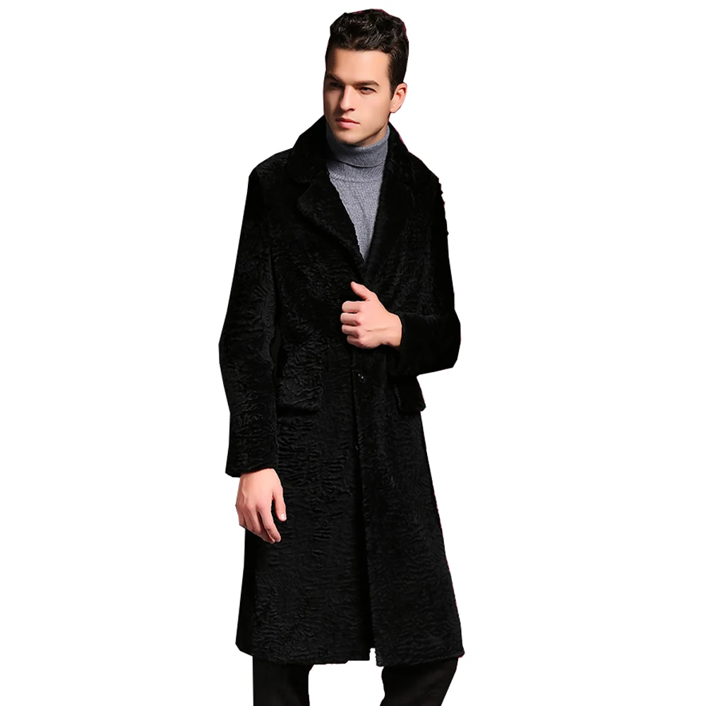 

New Design Gentleman Sheep Fur Coat Genuine Sheep Shearling Male Smart Casual Jacket Autumn Winter Long Trench Men Fur Outwear