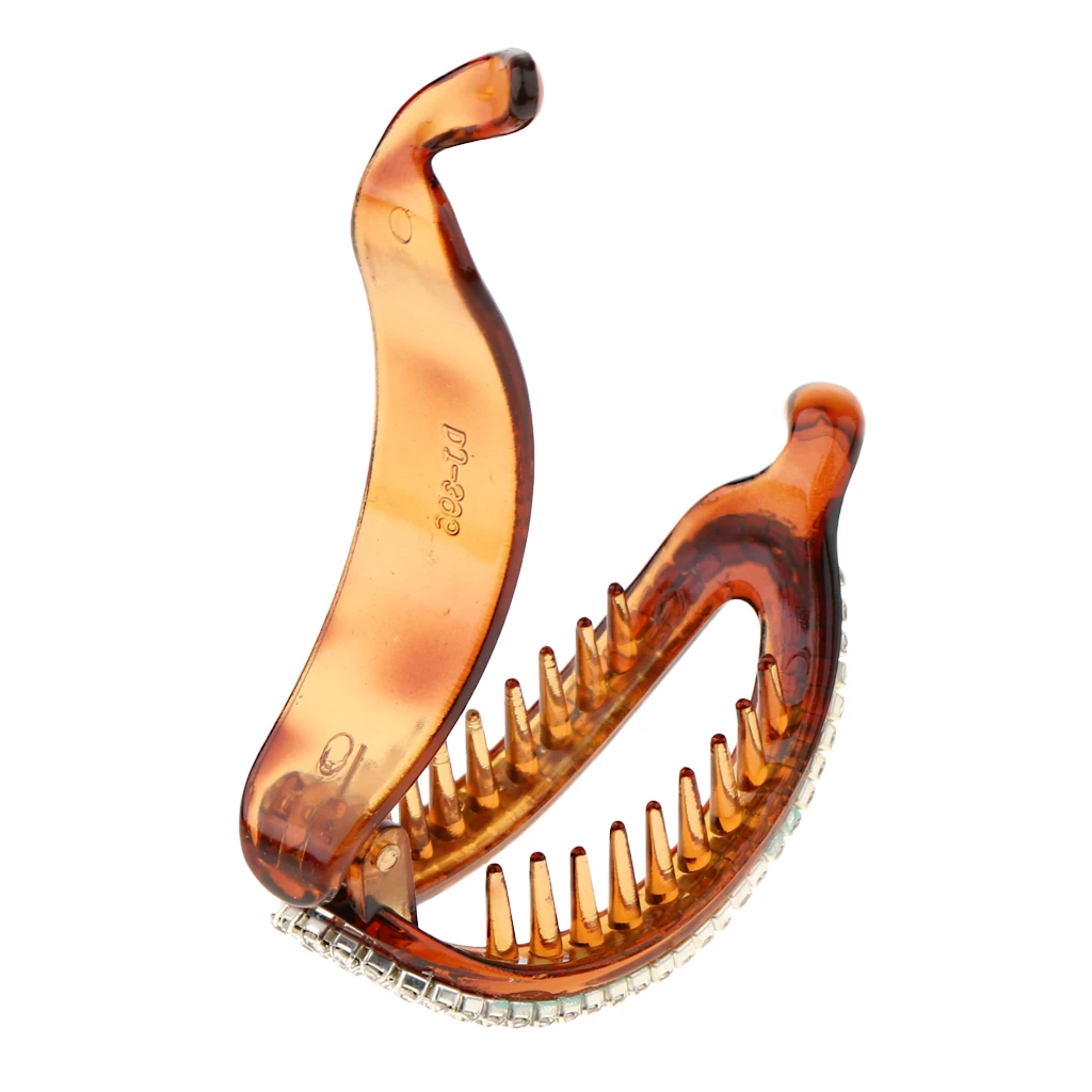 2pcs Women Lady Hollow Rhinestone Hair Banana Clip Ponytail Holder Clamp Crystal Hair Accessories Black Brown