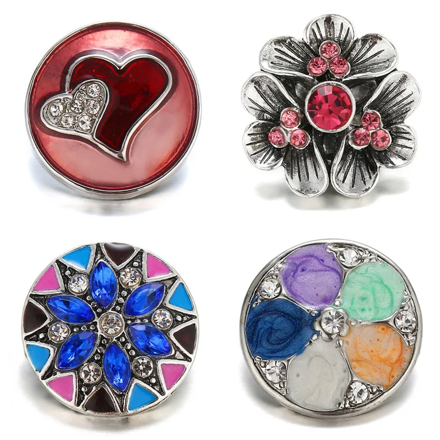 Новые Красивые Стразы в виде сердечек и цветов, 18 мм, металлические кнопки для самостоятельного изготовления браслетов, ювелирные изделия, KZ1644