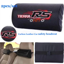 Proteção para a Cabeça de Carbono preto PU 2 PÇS/SET Encosto de Cabeça Do Carro Carro Pescoço Travesseiro Carro encosto de cabeça de segurança Para Tierra RS logotipo vermelho fogo