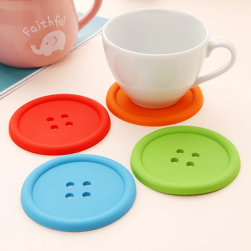 

Life83 10 pcs/lot set Cute Silicone Round Button Coaster Cup Mats Home Table Decor Coffee Drink Placemat Free shipping