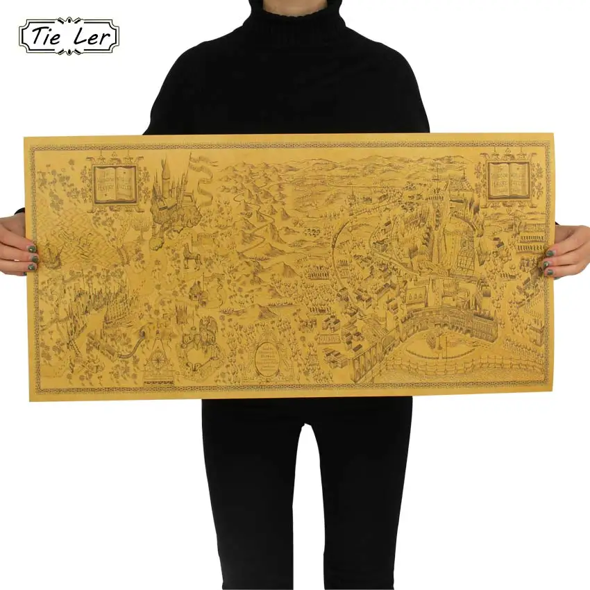 

Harry Potter Magic World Map Famous View Kraft Paper Cafe Bar Poster Retro Poster Wall Sticker Home Decorative 72x36cm