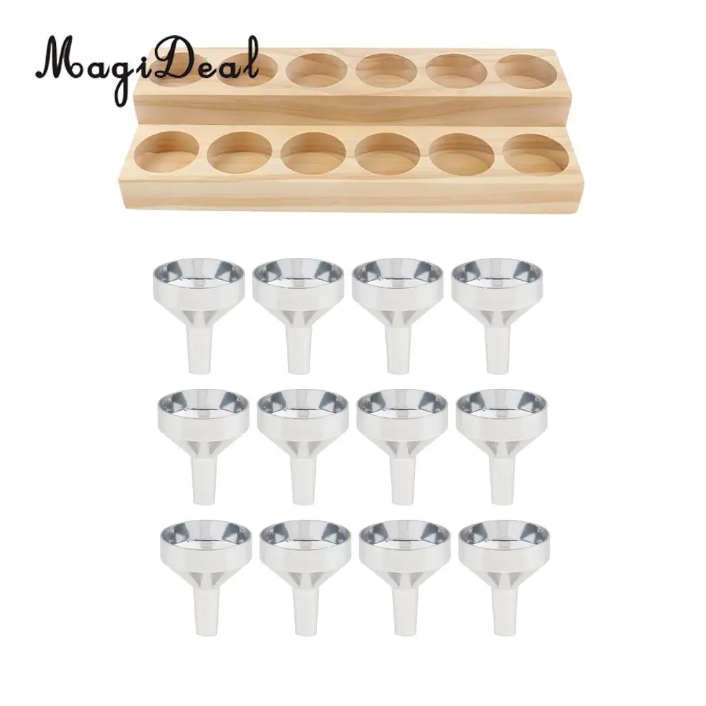 Natural Wooden 15ml Essential Oils Cosmetic Makeup Display Rack Organizer Stand Holder +12 Mini Aluminum Funnel Set Kit