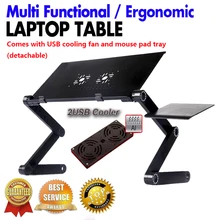 Multi Functional Ergonomic foldable laptop stand come with usb cooler and mouse pad Portable laptop mesa notebook table for bed