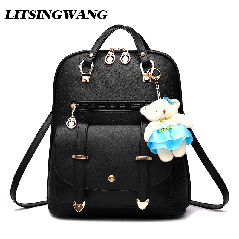 LITSINGWANG Teen Backpack Soft PU Leather Schoolbag Backpack For