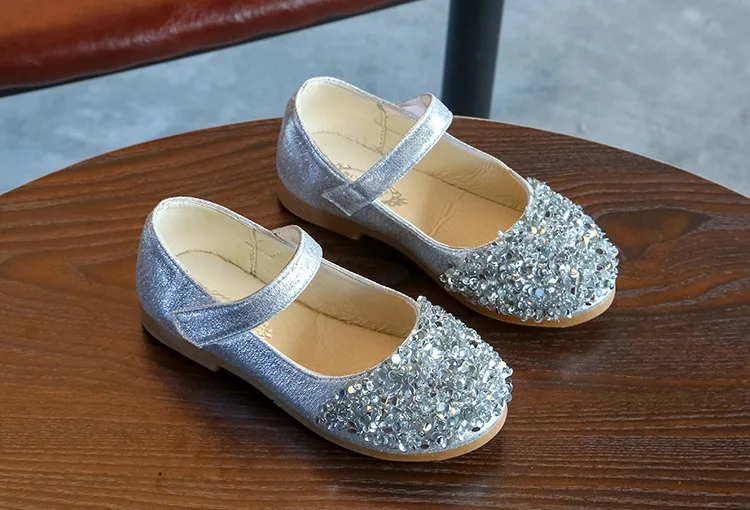 Mumoresp/обувь принцессы; цвет розовый, золотой, серебряный; обувь для девочек; блестящая обувь со стразами и блестками; детская обувь на плоской подошве; обувь для свадебного торжества