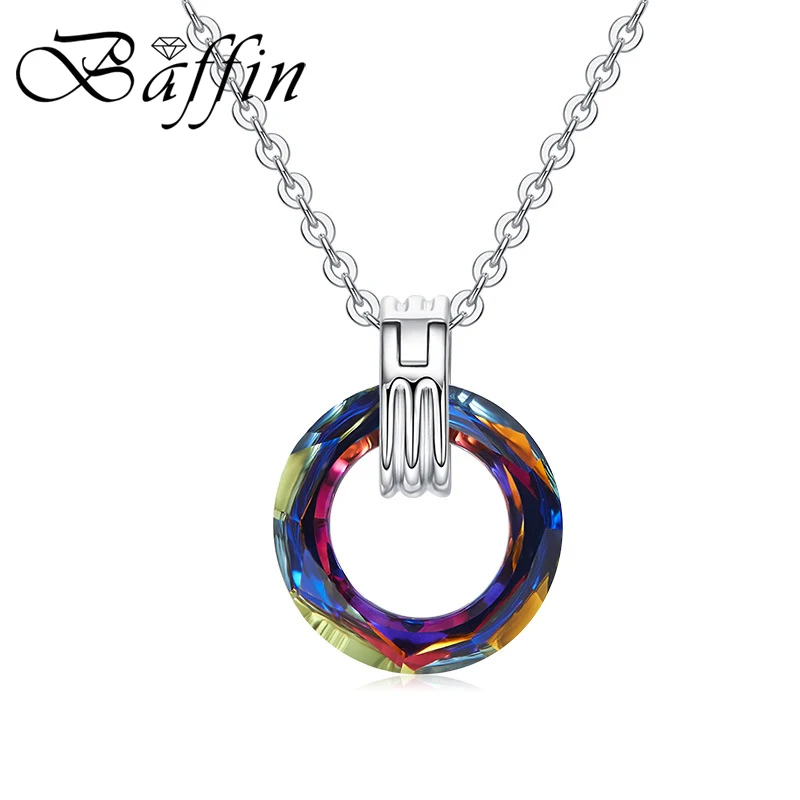 BAFFIN Цвет ful круг фантазии камень, кулон, колье кристаллами от Swarovski для Для женщин Серебряный Цвет цепи Мода ювелирные изделия - Окраска металла: Crystal VM