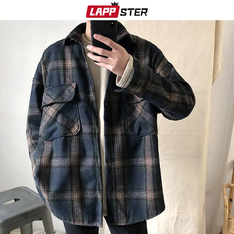 LAPPSTER Men Harajuku Flannel Plaid Shirts Casual 2020 Mens Button Up Shirt Long Sleeve Autumn Streetwear Cotton Shirt Fashion LAPPSTER Men Harajuku Flannel Plaid Shirts Casual 2020 Mens Button Up Shirt Long Sleeve Autumn Streetwear Cotton Shirt Fashion