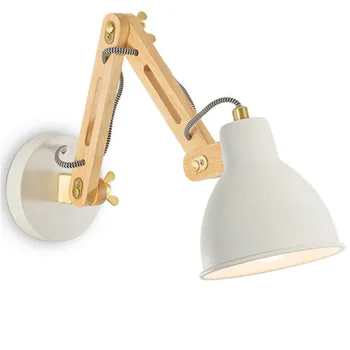 

Loft Style Adjust Wall Sconce Iron Wood Modern LED Wall Light Fixtures Telescopic Long Arm Bedside Wall Lamp Home Lighting