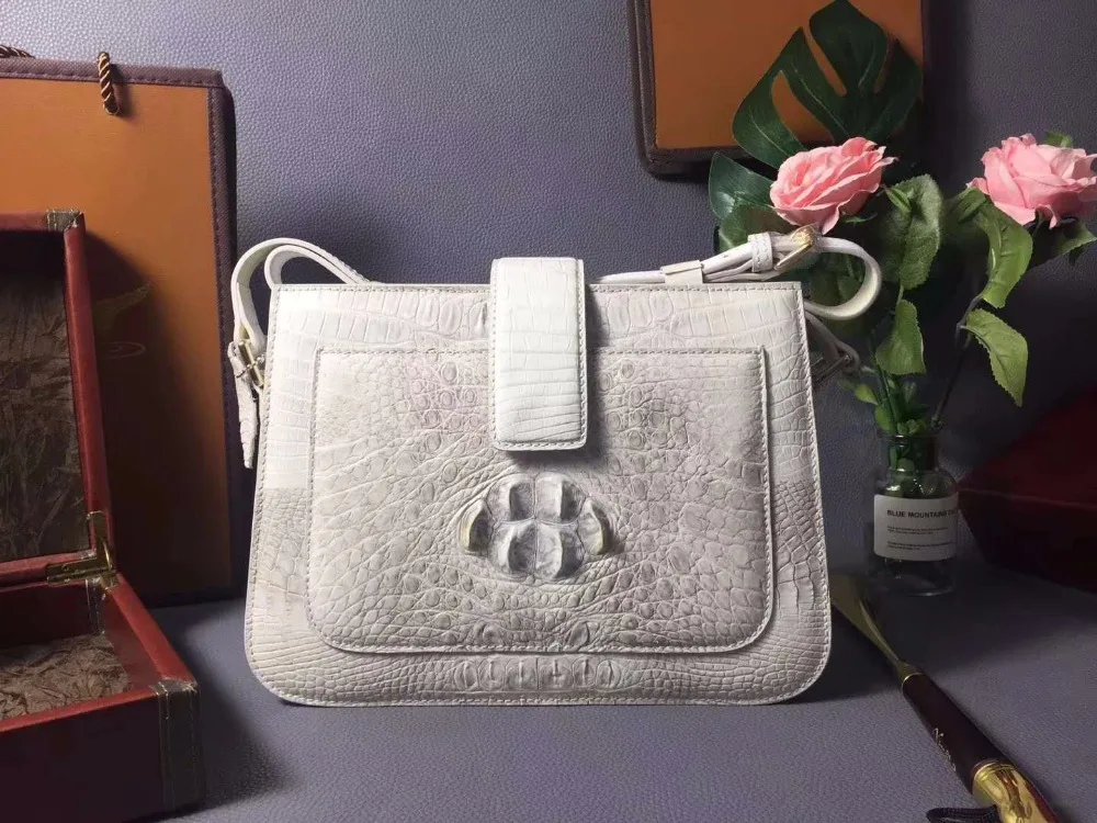 Femmes Peau Shouder véritable Body 100 Crocoidle En Sac De Réel Cuir Bracelet Orange Blanc Messenger Main Cross À Crocodile Vert pxWxAng
