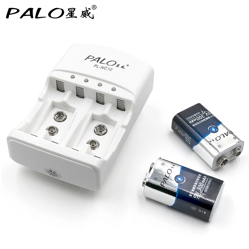 Vente 2 pièces 9 V 300 mAh rechargeable ni mh 9 volts NiMH batterie + universel 9 V AA AAA ni mh NI CD AA AAA chargeur de batterie