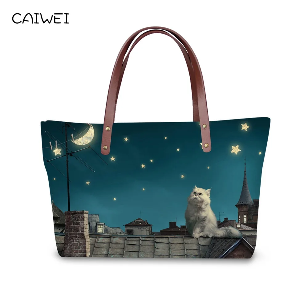 

Women's Large Capacity Handbags Cute Cat Pattern Totes Bag For Teenage Girls Beach Bags Ladies Top-handle HandBag