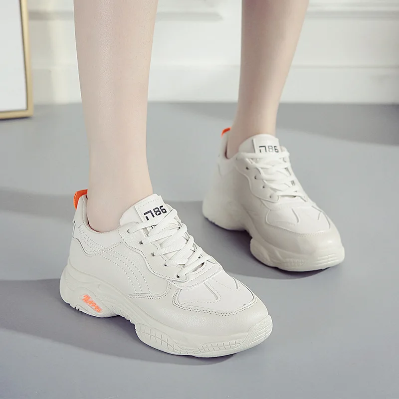 

Women Sneakers 2019 Fashion Whiter Platform Sneakers Ladies Spring Brand Causal Shoes Woman Leather Chunky Shoes Chaussure Femme