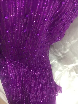 

5 yards BZL-102928 french net lace fabric with glued glitter on sale african tulle lace fabric with beads for party dress