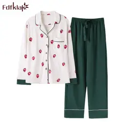 Fdfklak осень 2018 новые хлопковые теплые пижамы Для женщин пижамы Пижама Pijamas Mujer Домашняя одежда Пижама с длинными рукавами Q1356
