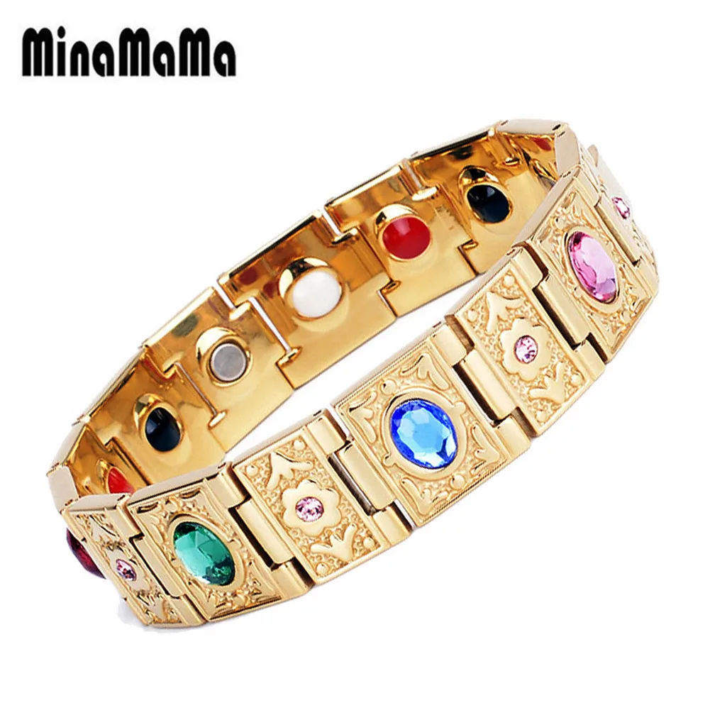

Wrist Band Magnetic Bracelet For Woman Men Stainless Steel Chain Health Bracelets Colorful Crystal Energy Germanium Bracelets
