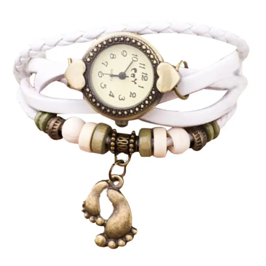 SmileOMG 2016 New Ladies font b Watch b font Leather Quartz Weave Around Leather Footed Bracelet