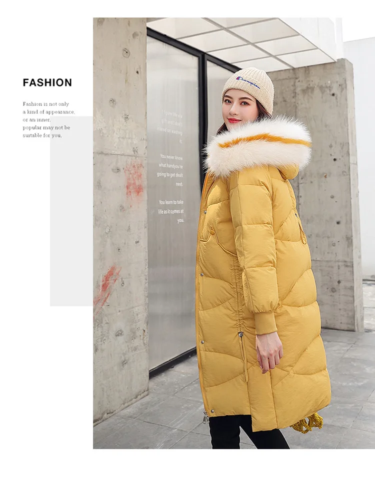 Thick Jacket Big fur collar Women's New Korean Version Big Fur Collar Medium-long Knee Size Thickened Jacket 1961