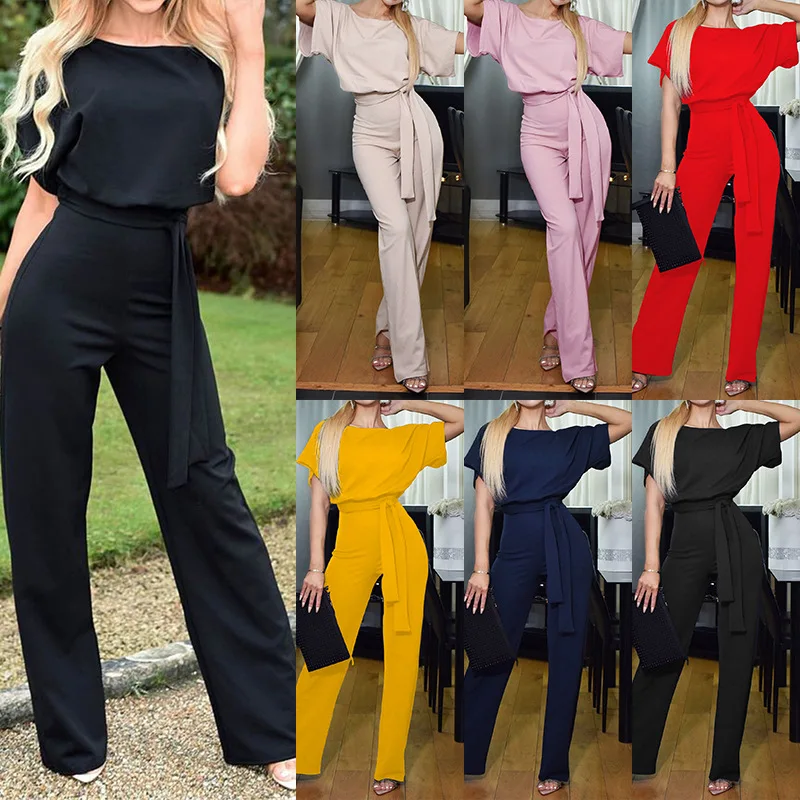 

Summer Women Jumpsuit Ladies Sexy Short Sleeve Jumpsuit Female Casual Solid Color Tops and Pants Set 2019