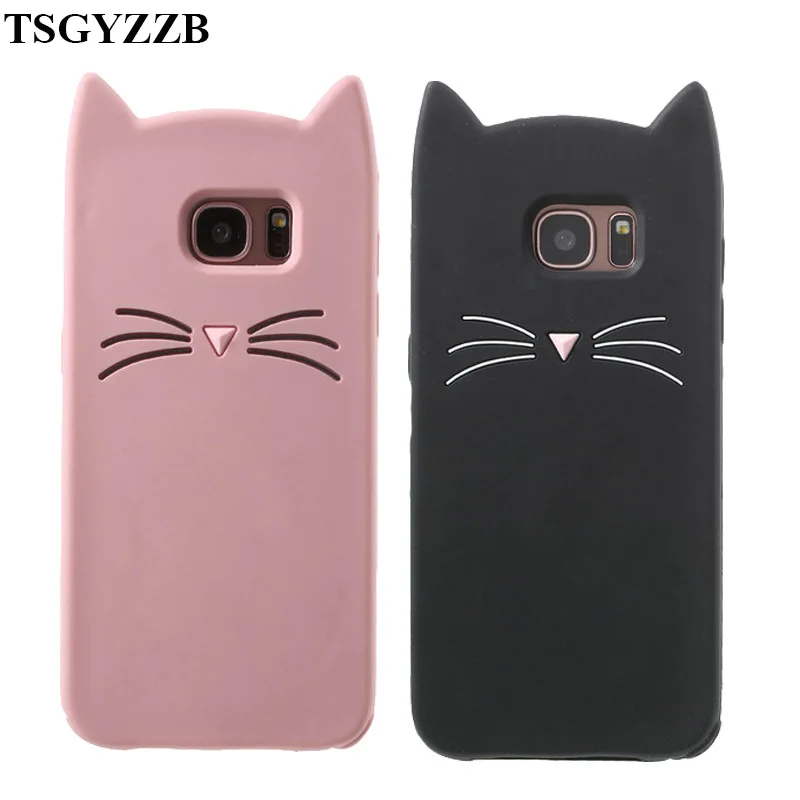 

3D Cute Cat Ears Phone Case For Samsung Galaxy S6 S7edge J4+ J4 Plus 2018 J7 Pro 2017 J730F Shockproof Soft Silicone Back Cover
